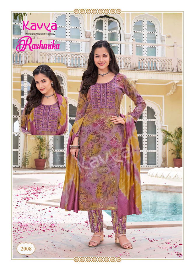 Rashmika Vol 02 By Kavya Rayon Embroidery Kurti With Bottom Dupatta
